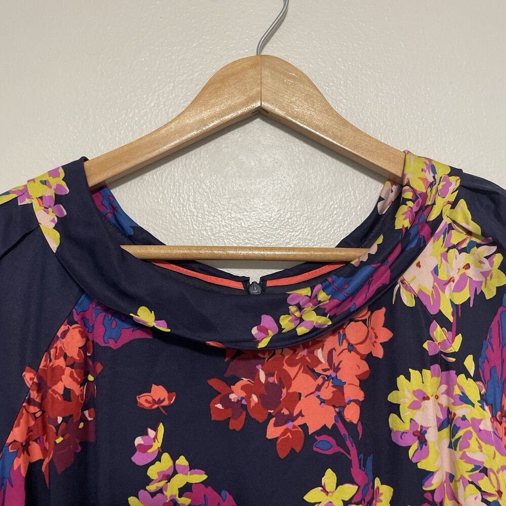 Boden Silk Blend Sheath Dress 6R Navy Blue Floral Collared Pleats Classy Preppy - Picture 4 of 15